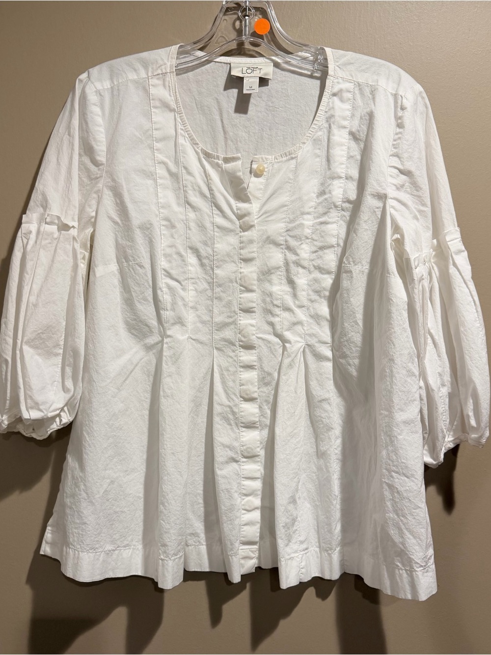 LOFT White Cotton Pintuck Button-Front Blouse